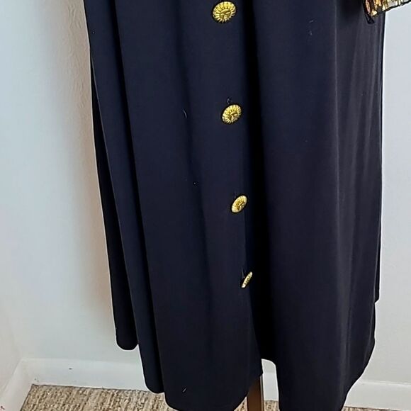 Bedford Fair Black Dress with Gold Buttons & a Gold Shiny Scarf, Size XL-P - Picture 3 of 9